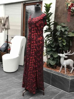 Langes Design-Kleid rot glitzer